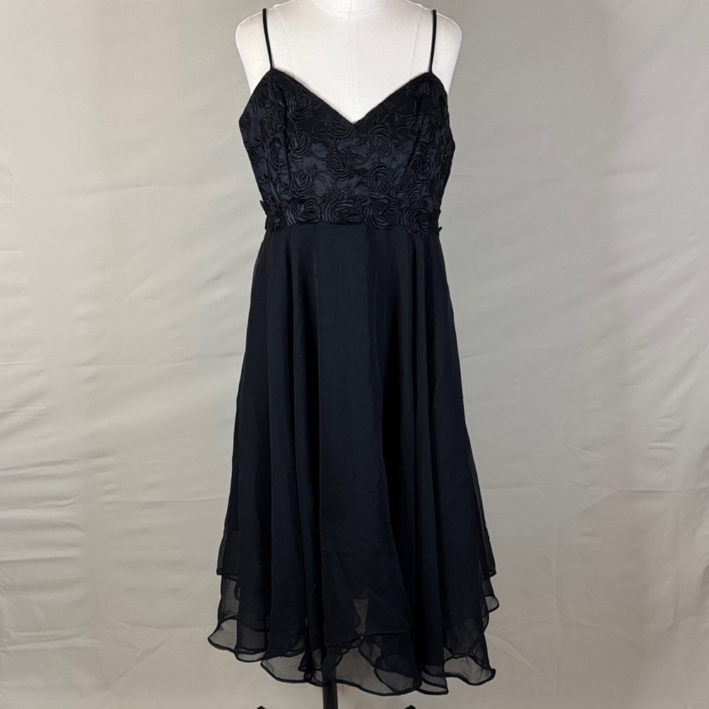 Vintage 1990s Fashion 1001 Nights Black Floral A-Line Midi Dress
